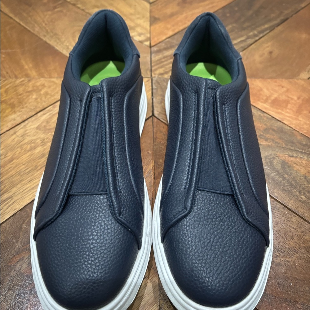 Blue Slip-On Sneakers with Elastic Panels and White Sole